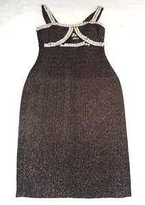 NUEVO CON ETIQUETAS IMPRESIONANTE REINO UNIDO 10 EUR 38 NEGRO MULTI DIAMANTE VENDAJE BODYCON VESTIDO DE FIESTA - Imagen 1 de 6