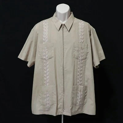 Camisa para hombre The Genuine Haband Guayabera XL cremallera frontal bronceada 4 bolsillos bordados Foto 1 de 4