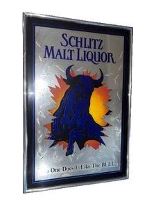 Vintage Schlitz Malt Liquor Signage No One Does It Like The BULL! Mirror Sign - Picture 1 of 9