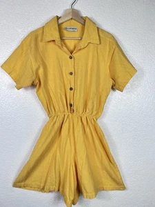 Willow Ridge VTG Romper Short Sleeve Elastic Waist Collared Bright Yellow - Picture 1 of 12