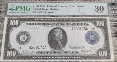 Scarce fr.1084 Boston 1914 $100 Federal Reserve Note PMG 30 Only 1 on eBay - Image 1 of 4