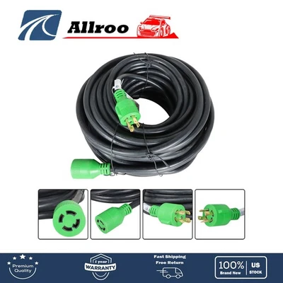 4 Prong 30 Amp 100 Foot Generator Extension Cord NEMA L14-30P/L14-30R 125/250V - Image 1 of 4