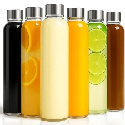 Clear Glass Bottles with Lids 18 Oz, Reusable Glass Water Bottles with Stainless - Image 1 of 4