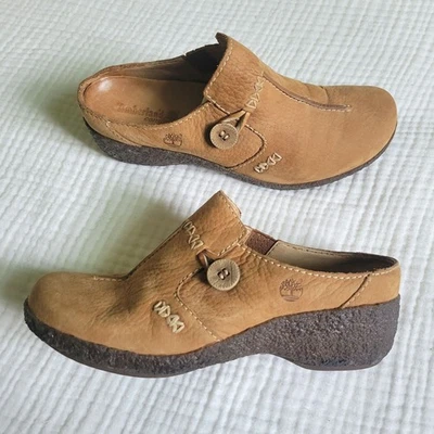 Timberland Mujer 6.5 Marrón Tostado Cuero Zuecos Comforia Boho Cuña Zapatos Cómodos Foto 1 de 4