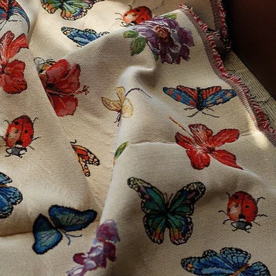 昆虫与花朵蝴蝶法国提花挂毯内饰织物缝纫 BTY — 第 1/4 张图片