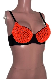 Y2K Neón Naranja Picos Cosplay Sujetador Rave Top Disfraz Brillante Fiesta Salir Nuevo con Etiquetas M - Imagen 1 de 3