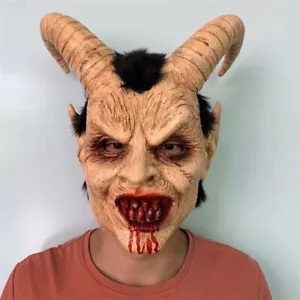 Demon Devil Lucifer Horn Mask Halloween Scary Latex Mask Cosplay Horror Props - Picture 1 of 5