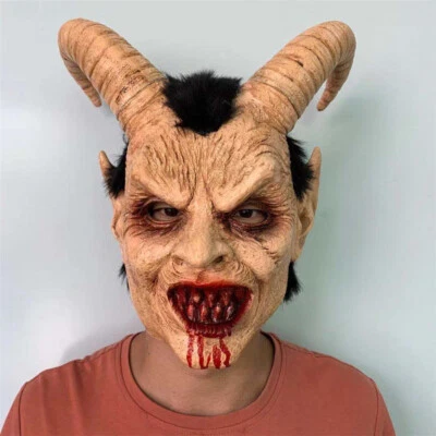 Demon Devil Lucifer Horn Mask Halloween Scary Latex Mask Cosplay Horror Props - Image 1 of 4