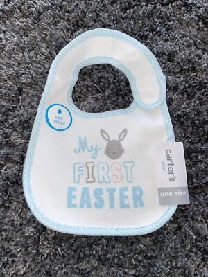 Nuevo con etiquetas Babero Carter's Talla Única Lindo Mi Primer Conejo de Pascua Bebé Niño o Niña Tira Azul Foto 1 de 4