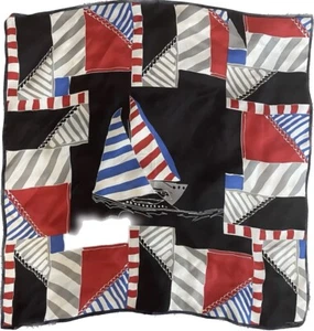 Adrienne Landau SAILBOAT Nautical SCARF Studio 100% SILK 36" Square Red Blue - Picture 1 of 8