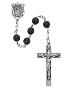 Black Bead Rosary Pewter Center And INRI Crucifix 7mm Beads Christian Rosaries - Picture 1 of 1