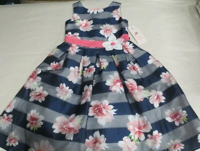 Nuevo Vestido Para Niña Jona Michelle Estampado Floral Con Rayas Azul Marino 10 Foto 1 de 3