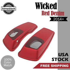 Advanblack Wicked Red Denim 6x9" Saddlebag Speaker Lids Fits Harley Touring 14+ - Picture 1 of 7