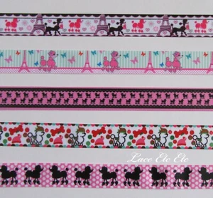 5 YARDS PRETTY GROSGRAIN RIBBONS in 5 POODLE DESIGNS - Bows Cake Decorating #4~4 - Picture 1 of 1