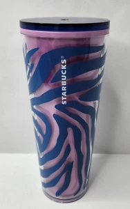 Starbucks Coffee 24oz Venti Tumbler - Pink & Blue Zebra Striped - No Straw - New - Picture 1 of 8