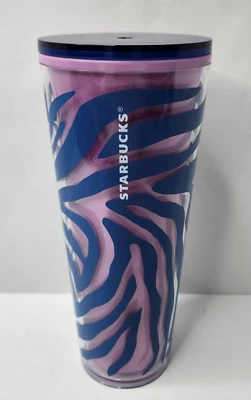 Vaso Venti Café Starbucks 24oz - Rayas Cebra Rosa y Azul - Sin Pajita - Nuevo Foto 1 de 4