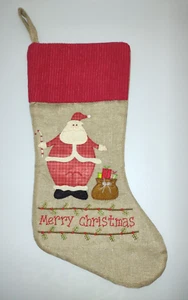 Rustic Country Applique and Stitched Santa Clause Christmas Stocking - Picture 1 of 3