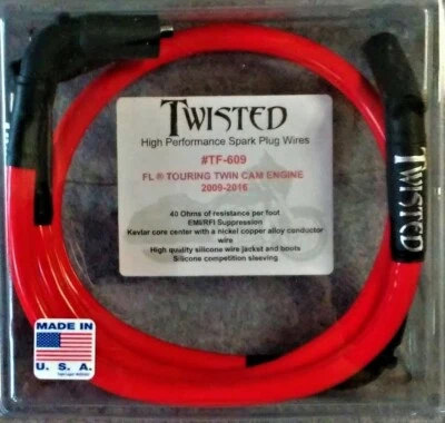 TWISTED 12mm SPARK PLUG WIRES HARLEY ELECTRA TRI-GLIDE ROAD KING STREET 09-16 - Image 1 of 2