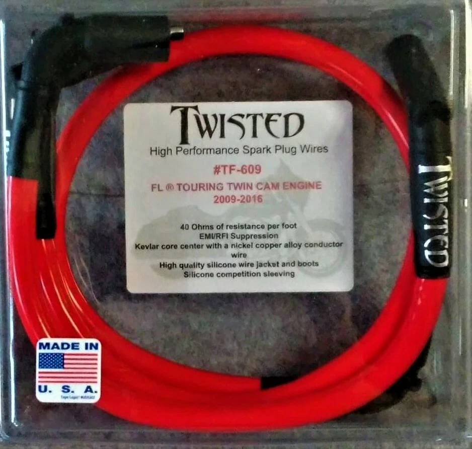 TWISTED 12mm SPARK PLUG WIRES HARLEY ELECTRA TRI-GLIDE ROAD KING STREET 09-16 - Image 1 of 2