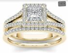 New Women Ring 2Pc Set Wedd/Engaged Gold Plated Center Square Cut Zirco. Myco