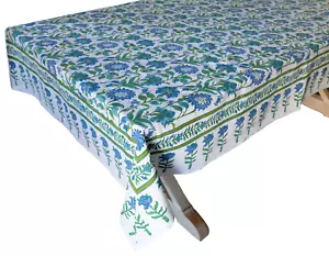 "Handblock bedruckte Tischdecke - Samode Smaragd - 108"" x 70" - Bild 1 von 3
