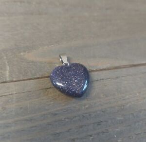Gemstone Heart Charm Blue Sandstone Glitter Valentine Drop Stone Pendant 1"
