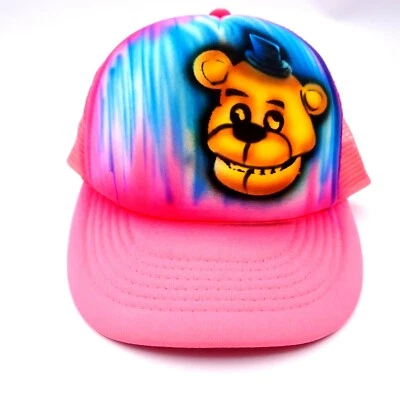 Chapéu rosa neon FNAF urso Snapback caminhoneiro aerógrafo pintura promocional masculino cetim cobra - Imagem 1 de 4