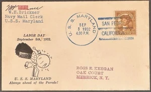 US #706 USS Maryland at San Pedro, CA Labor Day Sept 5,1932 cancel & cachet *d - Picture 1 of 2