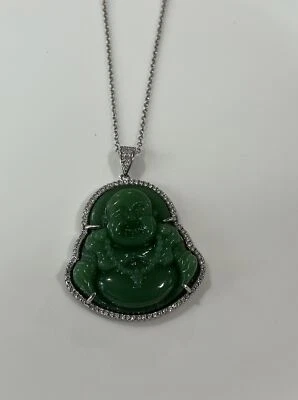 Collar COLGANTE HOMBRE PLATA ESTERLINA 925 ICY BLING JADE PLATA 3D BUDA ENCANTO Foto 1 de 4