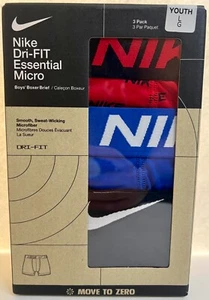 NIKE DRI-FIT ESSENTIAL Micro Boys Boxer Brief BLACK BLUE RED 3 PACK Youth Large - Picture 1 of 6
