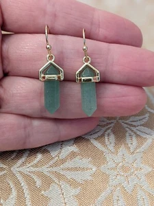Ladies/Teen Green Aventurine Gem Stone Earrings - Picture 1 of 5