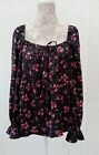 Simply Be Ladies Blouse Size 18 BNWT Black Pink Grey Floral Elasticated Neckline