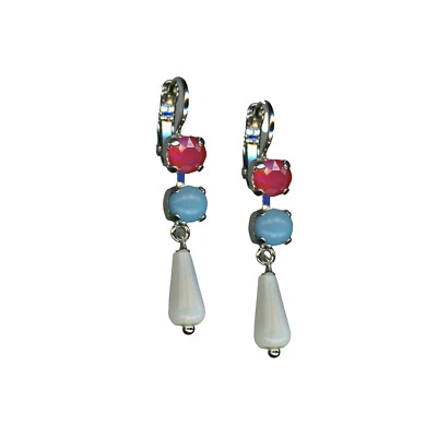 Mariana Earrings Stunning Turq & White Shell Mineral, Dark Red Coral Austrian... - Image 1 of 3