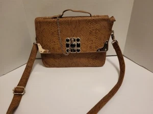 Charming Charlie Brown Snakeskin Crossbody handbag black onyx chain closure - Picture 1 of 8