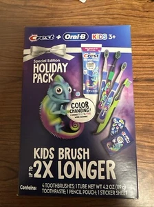 Crest & Oral-B Kids Color Changing Toothbrush & Toothpaste Holiday Bundle NiB - Picture 1 of 2