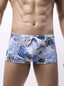 New Men's Sexy Blue Palm Leaf Square Cut Swim Brief - Gay Interest - Picture 1 of 8