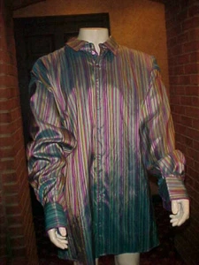 VINTAGE MENS COOGI LONG SLEEVE IRIDESCENT STRIPE SILK SHIRT SIZE  6XLARGE PLUS - Picture 1 of 10