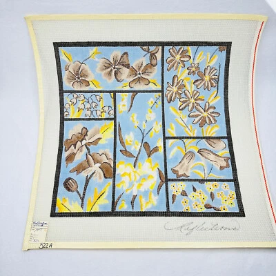 Reflections Yellow Brown Floral Window Panes Handpainted Needlepoint Canvas 14ct - Image 1 of 4