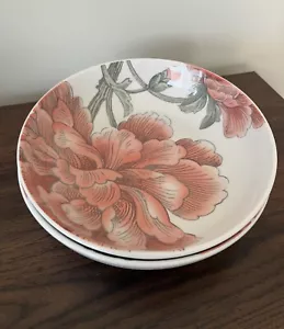 NWT HOME ESSENTIALS Floral CottageCore Pink Grey Ceramic Pasta Bowls 9” Set of 2 - Picture 1 of 10