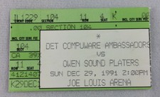 OHL 1991 12/29 Owen Sound Platers at Detroit Ambassadors Hockey Ticket