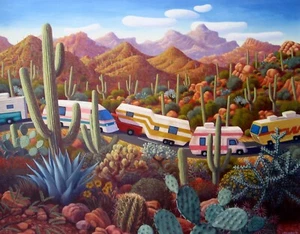 Stephen Morath "More Snowbirds in Cactusland", poster, immagine 22"h x 28", 27x32OA - Foto 1 di 3