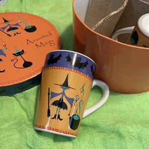 Halloween Coffee Mugs Try Some Broo Set Of 4 Witch, Cat, Bats 12 Oz - Picture 1 of 6