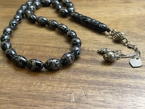 Vintage Prayer Yusr Rosary 33 Beads Tasbeh .925 Silver Tassel Rare Tasbih - Picture 1 of 5