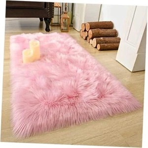 LOCHAS Soft Fluffy Faux Fur Rugs for Bedroom Bedside Rug 2x4 2 x 4 Feet Pink - Picture 1 of 8