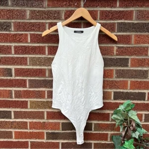 Dunnes White Cut In Scuba Knit Tank Top Button Body Suit - Picture 1 of 3