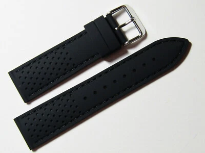22mm Hadley Roma Black Stitched Silicone Diver Watch Band  MS3350   - Image 1 of 3