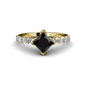 Princess Black White Diamond Women Engagement Ring 14K Yellow Gold JP:35480 - Picture 1 of 5