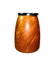 Jarrón de madera convertido vintage MCM con parte inferior de fieltro con inserto cromado - Imagen 1 de 8