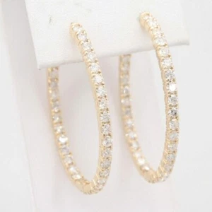 3Ct Round Cut Real Moissanite Women's Unique Inside-Out Hoop Earring 925 Silver - Picture 1 of 4