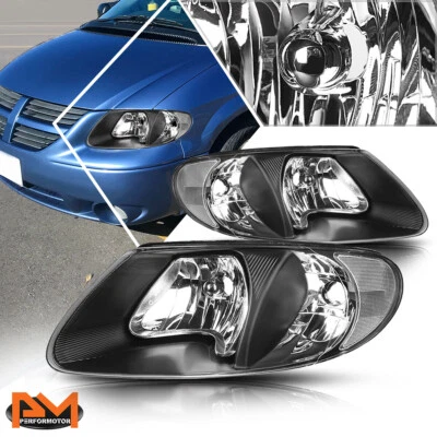 Faro/lámpara para 01-07 Town & Country/Gran Caravana Carcasa Negra Lado Transparente Foto 1 de 4